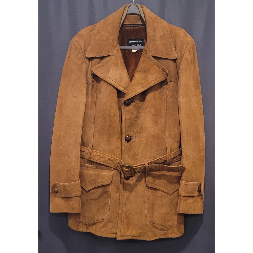 Vintage 1950s DuPont Quilon Jacket Tan Suede Leather Lined Sz 42 Rockabilly USA